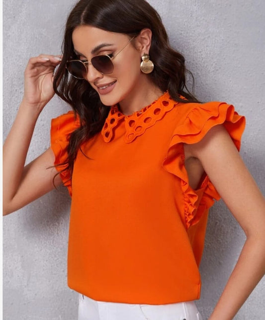 Schiffy Collar Ruffle Armhole Top