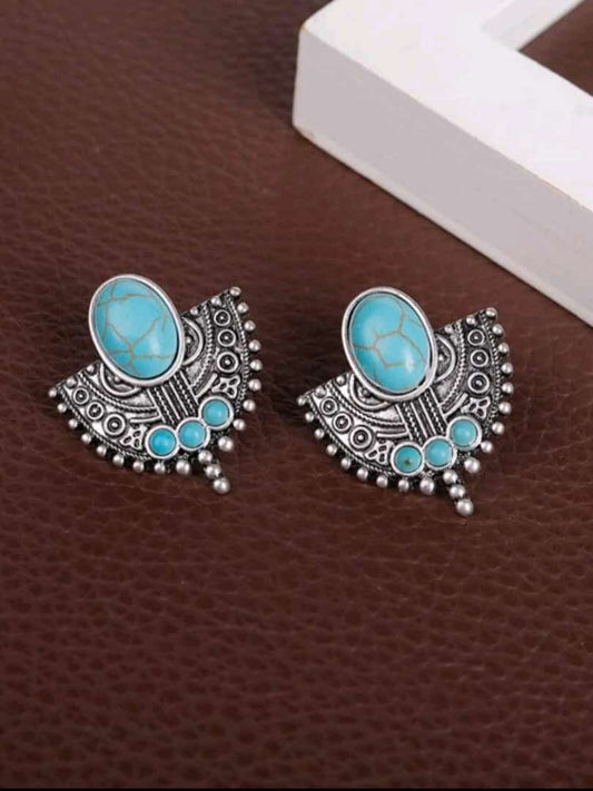Emery Rose Turquoise Decor Textured Metal Earring