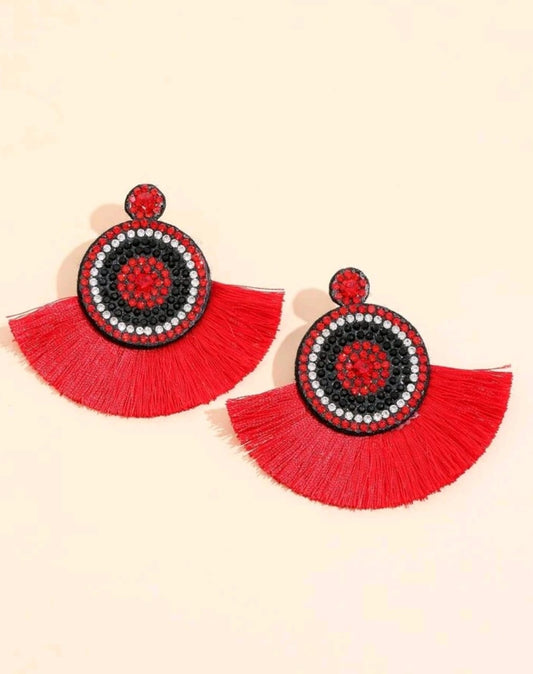 Rhinestone & Tassel Decor Earring