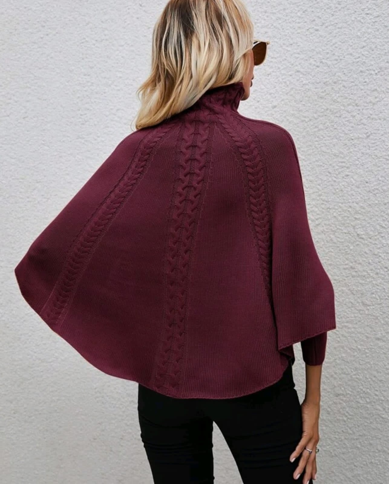 Solid Cable Knit Stand Collar Sweater