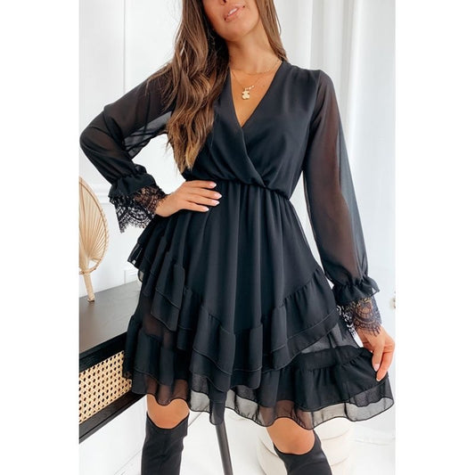 V-Neck Ruffle Chiffon Dress